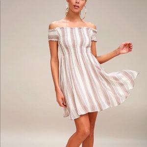 Lulus Mauve Striped Off the Shoulder dress
